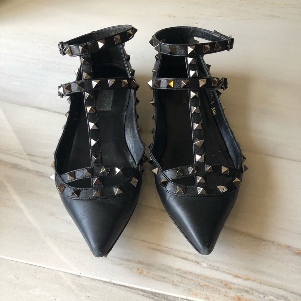 Valentino Rockstud Noir Caged Ballet Flat
